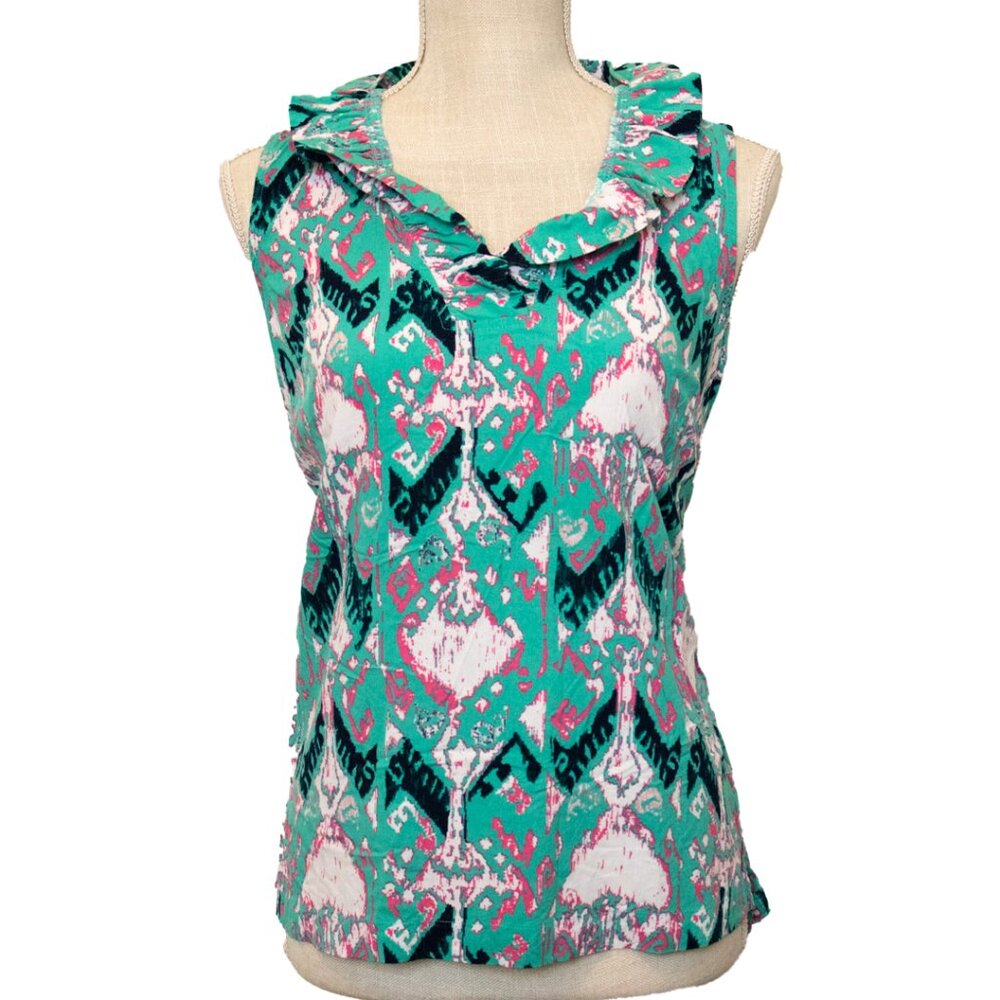 Crown & Ivy Sleeveless Ruffle Neck Printed Top